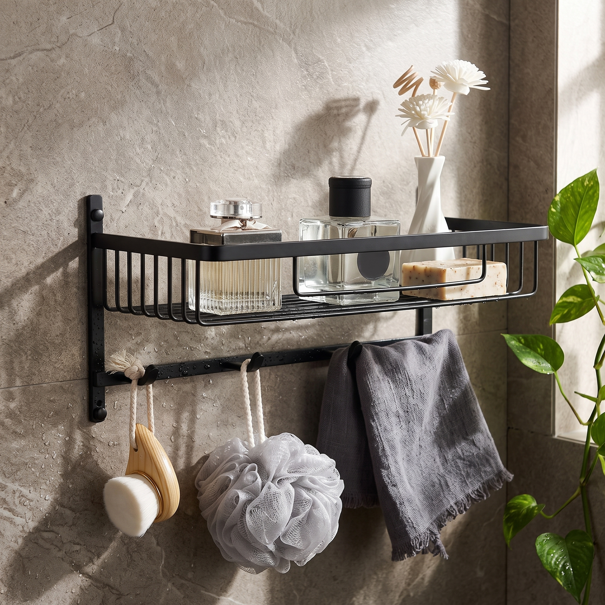 Nero Black Metal Bathroom Accessory Set Rust-Resistant lifestyle 14