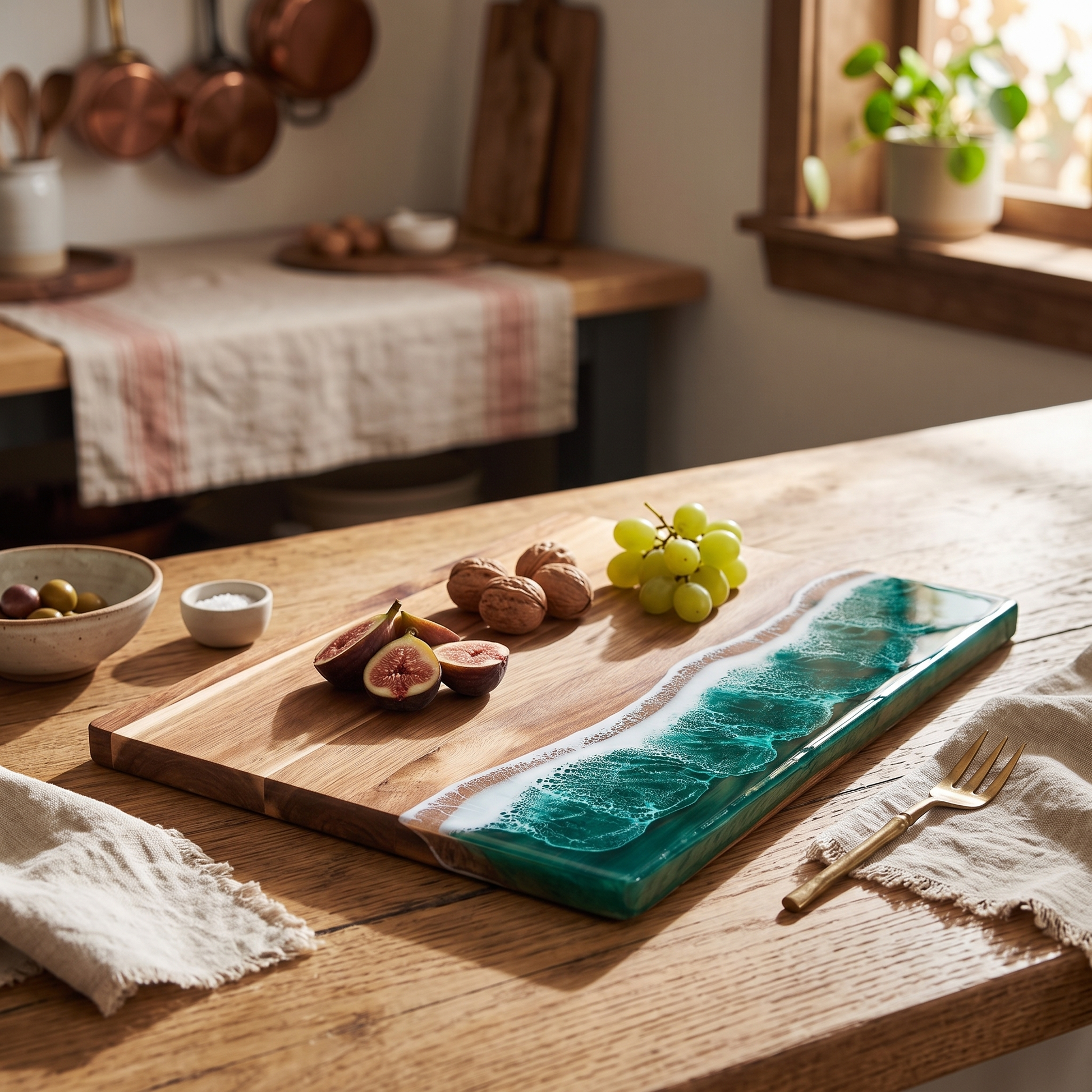 Costa Acacia Ocean-Inlay Cutting Board Wave Resin Serving lifestyle 1
