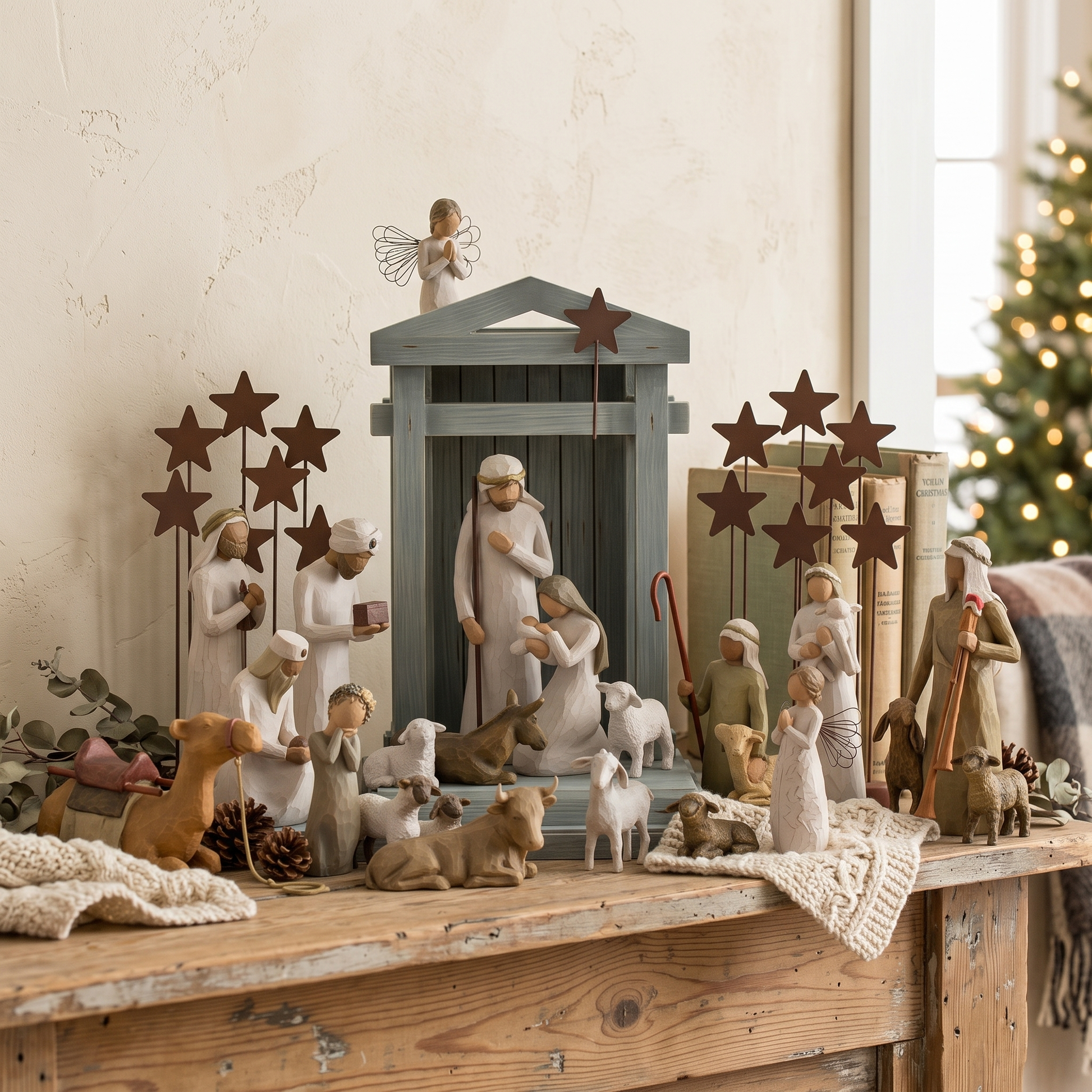 Natale Handmade 20-Piece Nativity Set Barn Wood Scene lifestyle 1