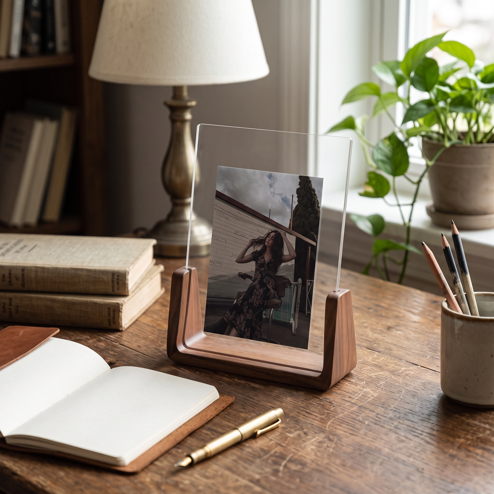 Curva U-Shaped Modern Photo Frame Acrylic & Wood lifestyle 3