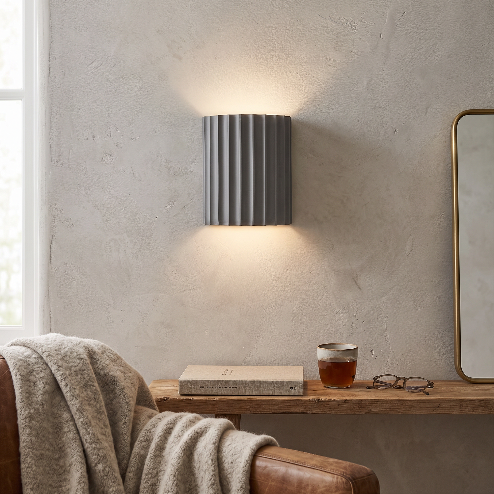Rilla Ribbed Nordic Resin Wall Sconce Soft Diffused Glow lifestyle 2