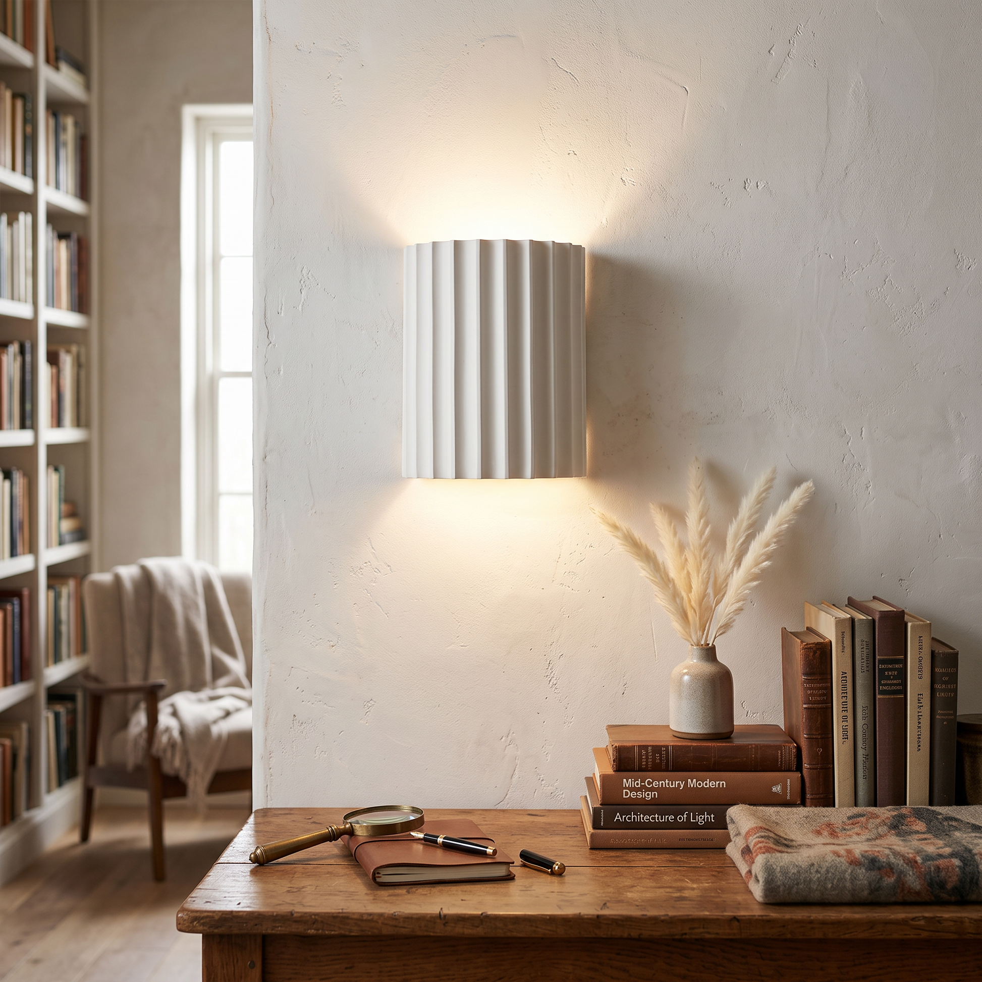 Rilla Ribbed Nordic Resin Wall Sconce Soft Diffused Glow lifestyle 1
