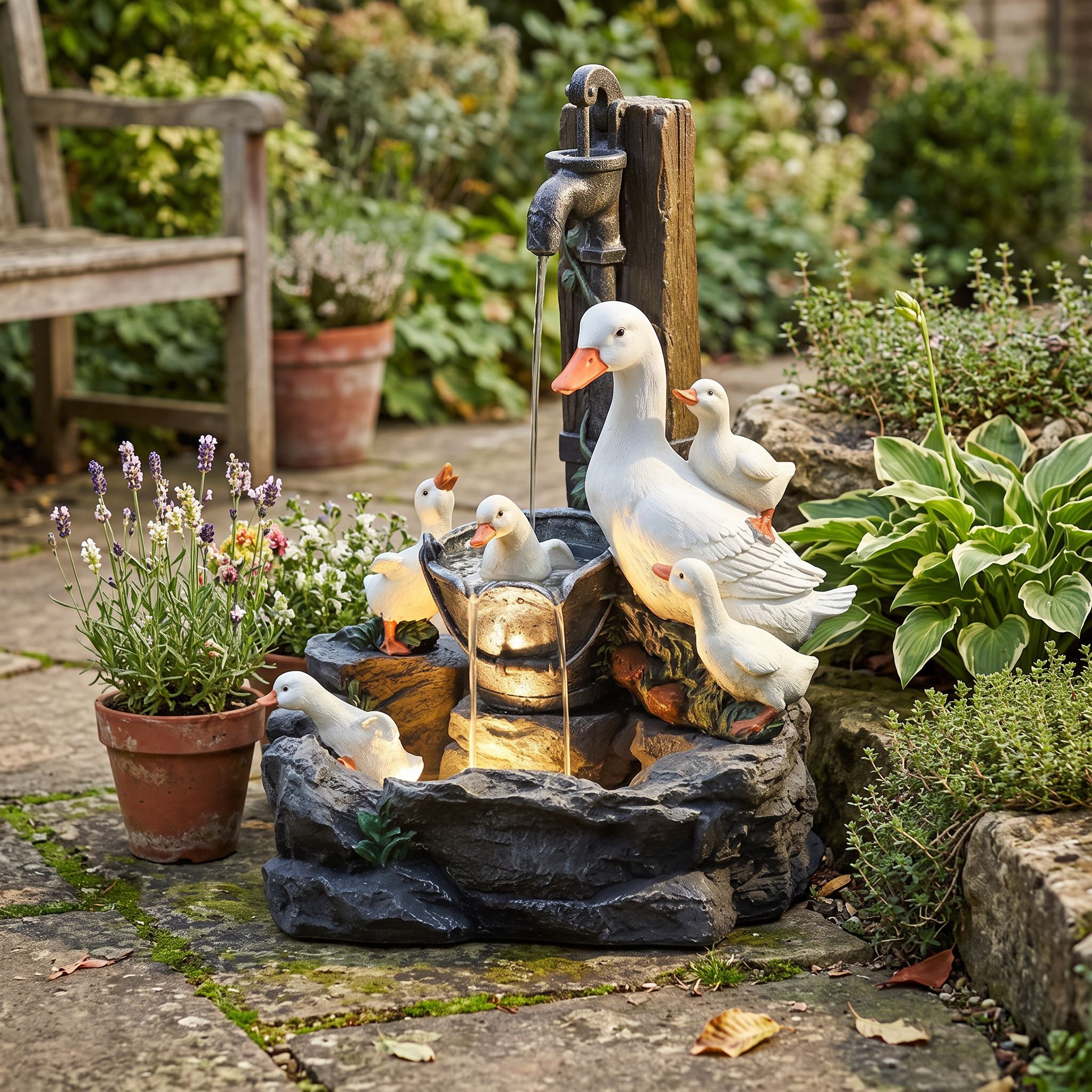 Fontana Solar LED-Lit Fountain Birdbath Solar Water Feature lifestyle 1
