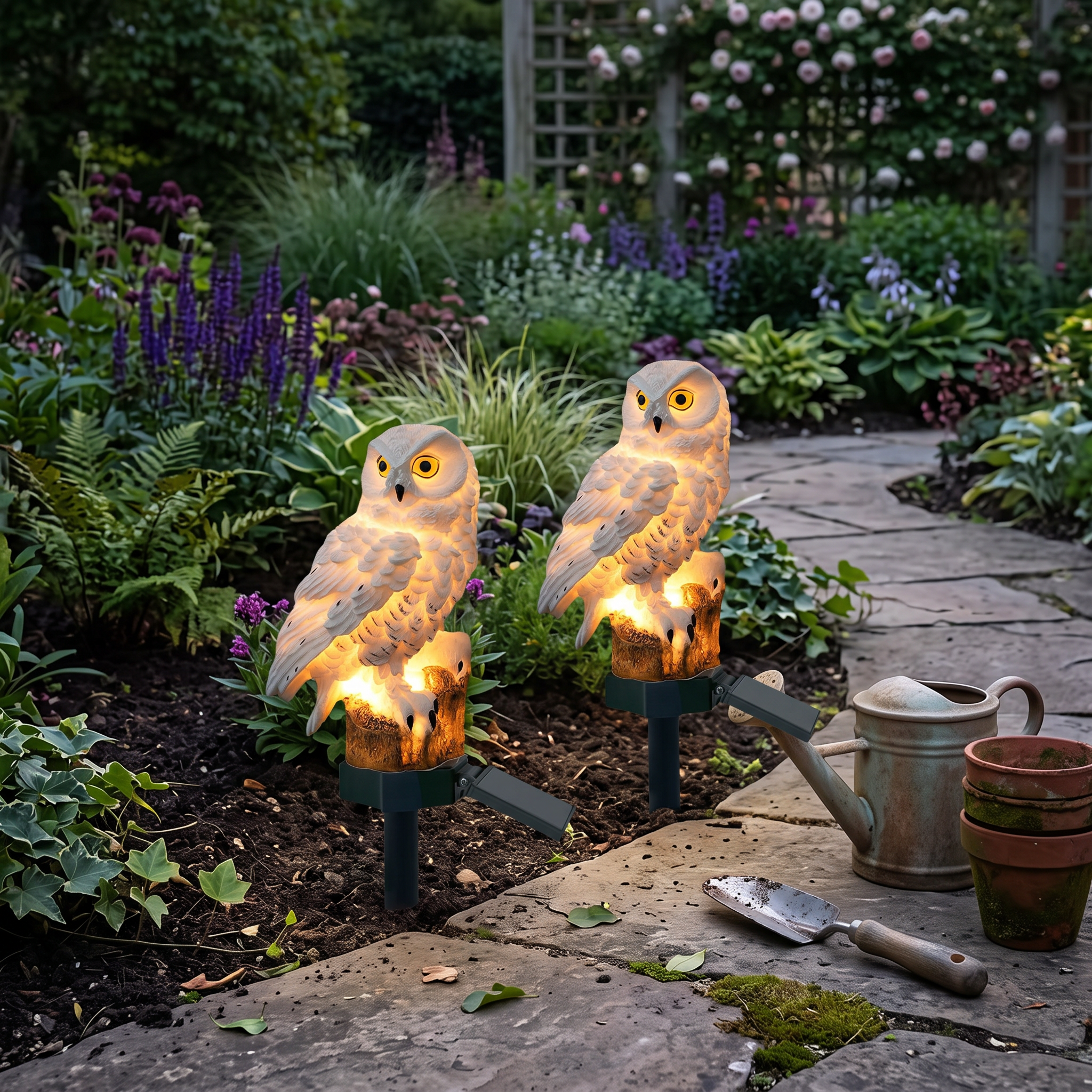 Gufo Solar Owl-Design Garden Pathway Light Warm LED Stake lifestyle 2