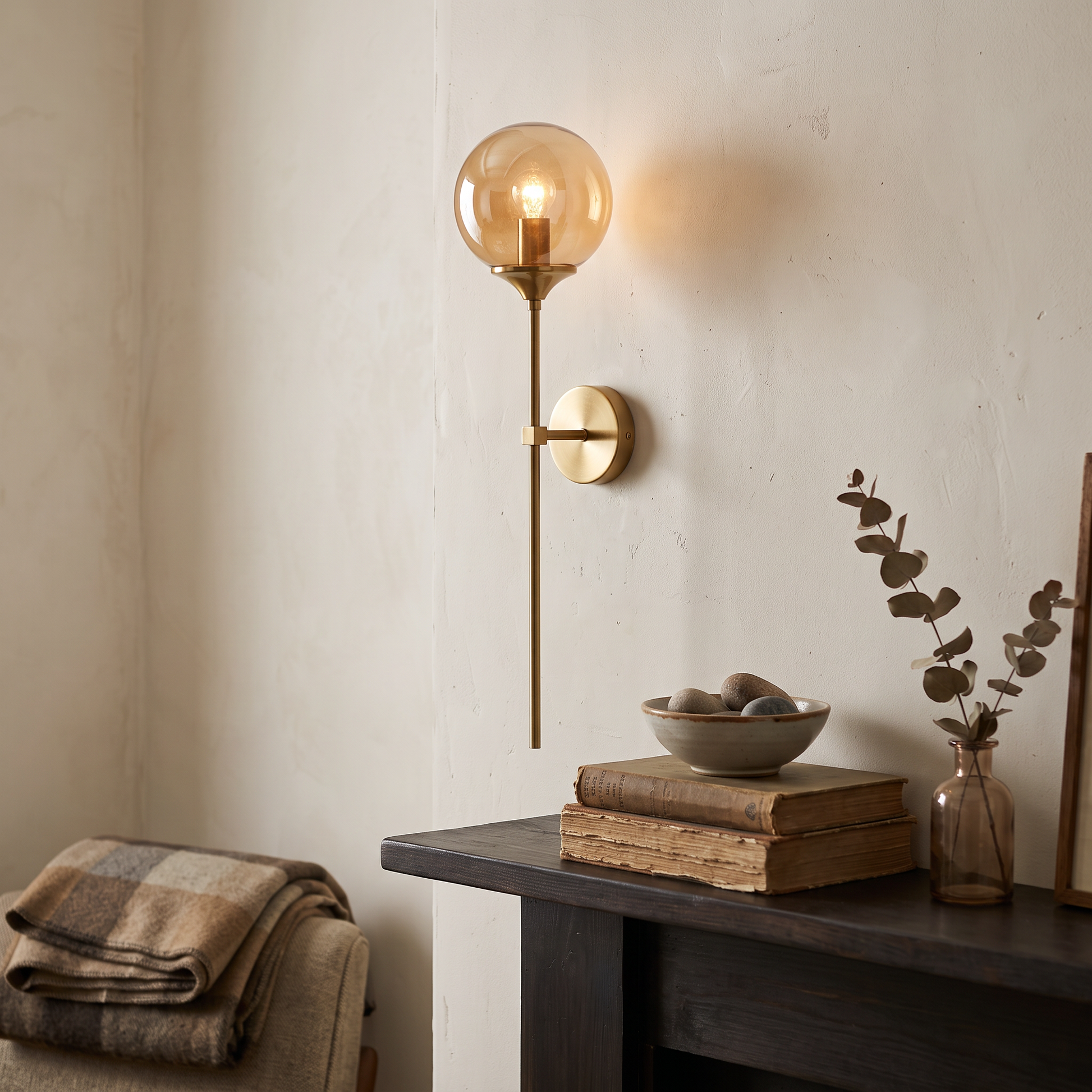 Gilda Gold-Finish Glass Wall Sconce Warm Illumination lifestyle 1