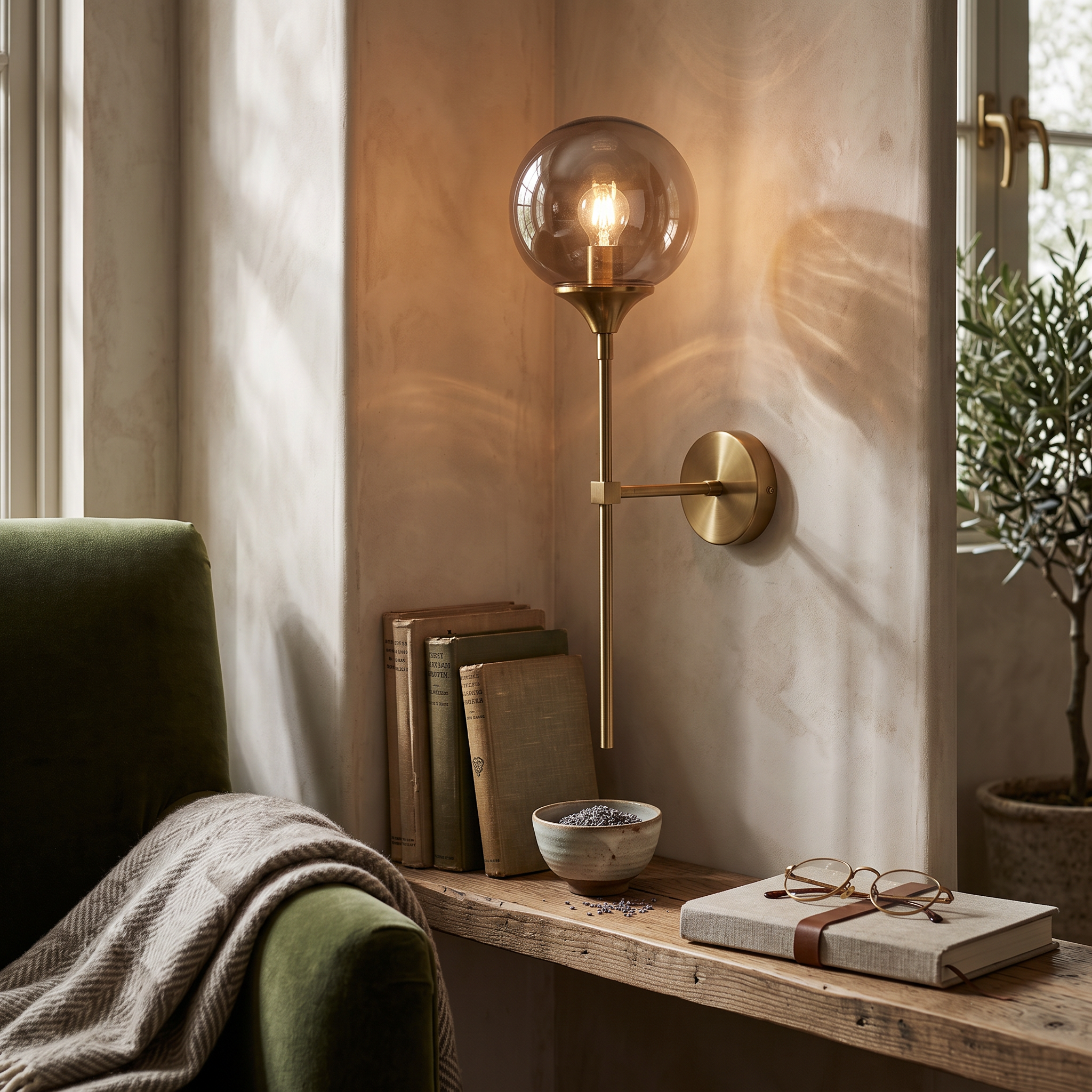 Gilda Gold-Finish Glass Wall Sconce Warm Illumination lifestyle 4