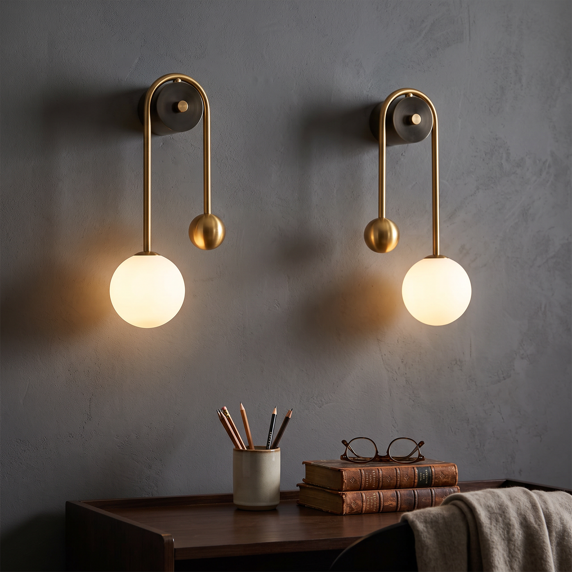 Blanca Gold & White Nordic Wall Sconce White Glass Shade lifestyle 2