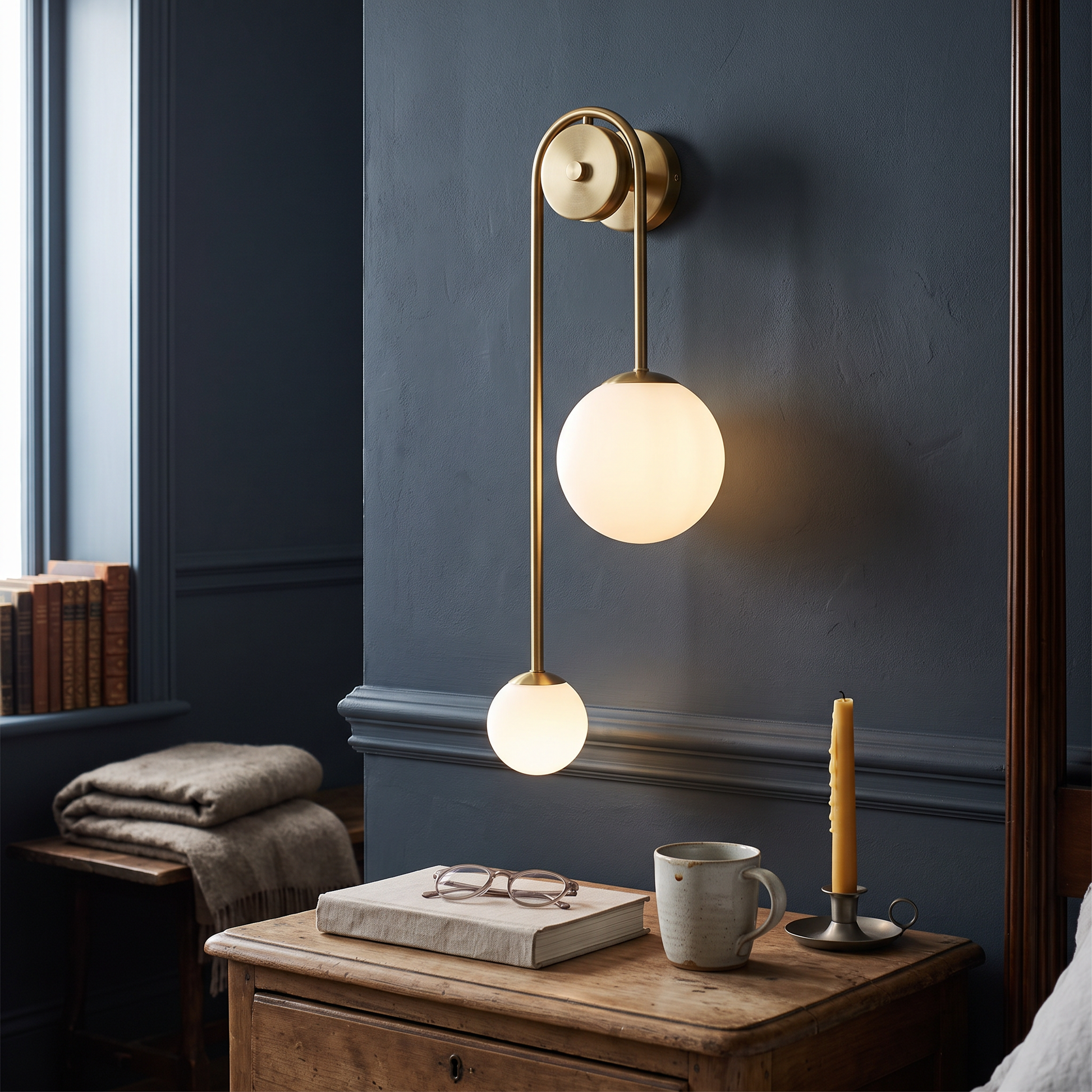 Blanca Gold & White Nordic Wall Sconce White Glass Shade lifestyle 3