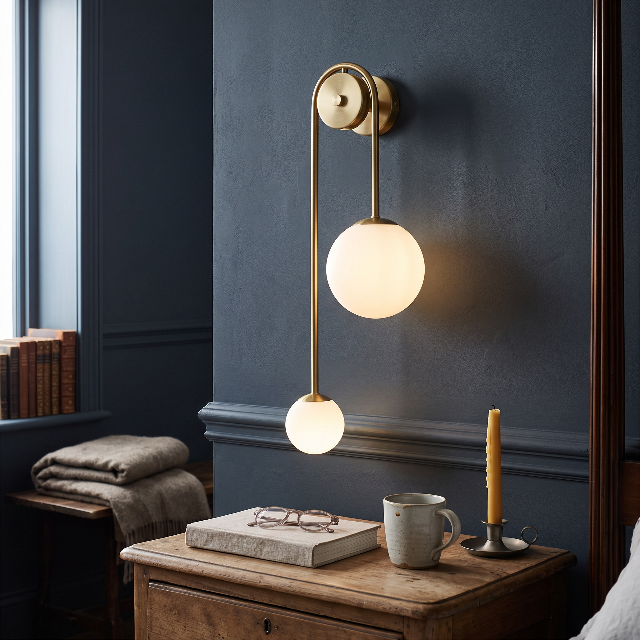 Blanca Gold & White Nordic Wall Sconce White Glass Shade lifestyle 3