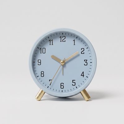 Silent Scandinavian Table Clock in Metal & Glass Design