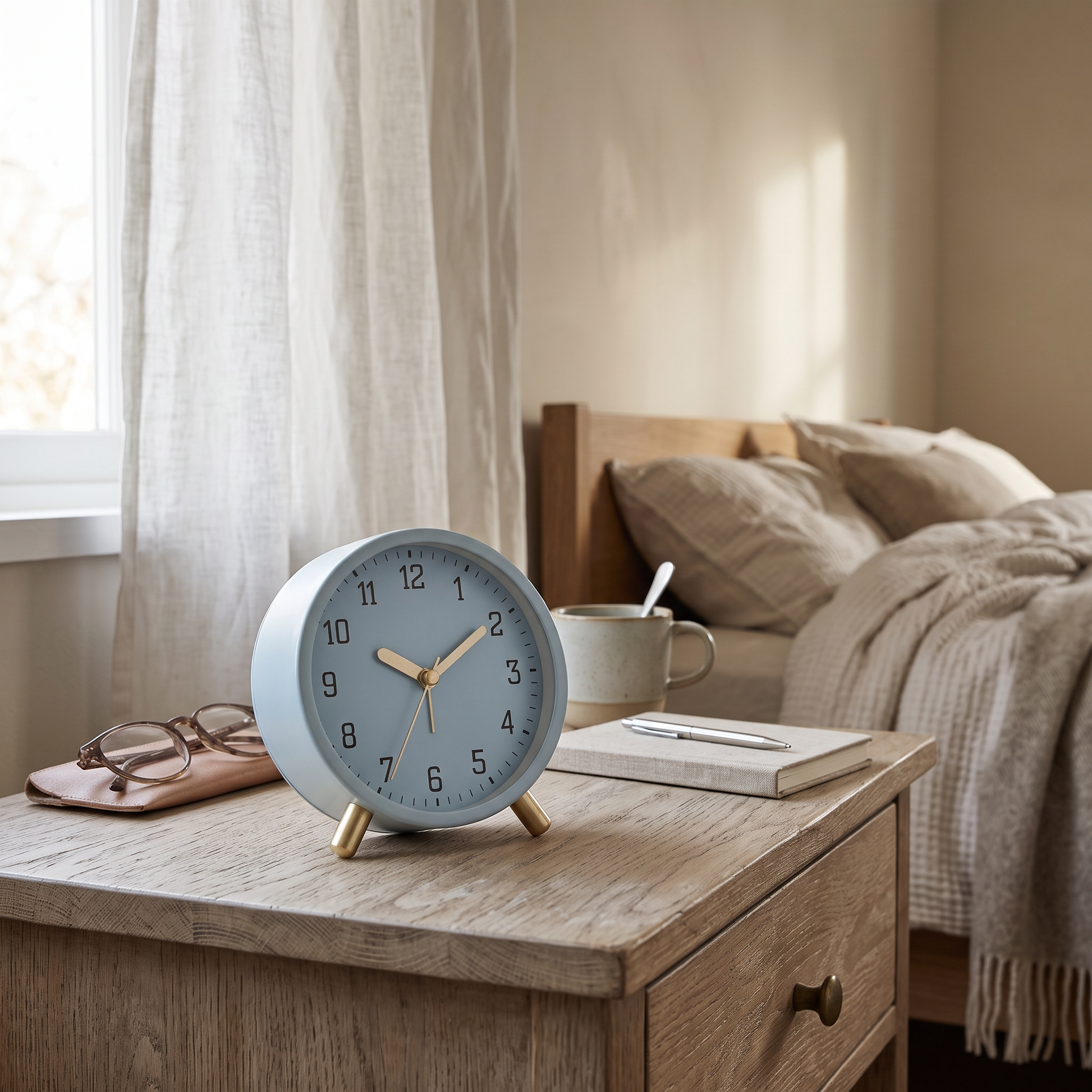 Stille Silent Scandinavian Table Clock Metal & Glass lifestyle 1