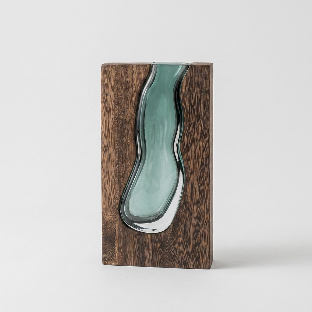 Silva Live-Edge Sculptural Flower Vase Glass & Wood