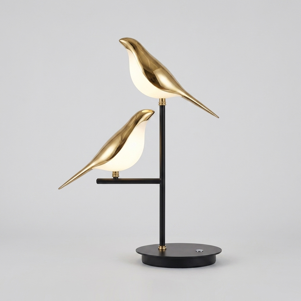 Fugla Golden-Bird Nordic Table Lamp Sculptural Metal Light