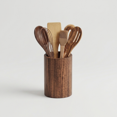 Hand-Finished Solid Wood Utensil Holder for Countertops